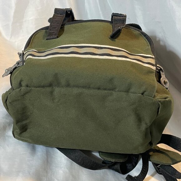Retro Bjorn Borg Dark Green & Black Canvas Backpack With Striped Design and Pock - Picture 9 of 14